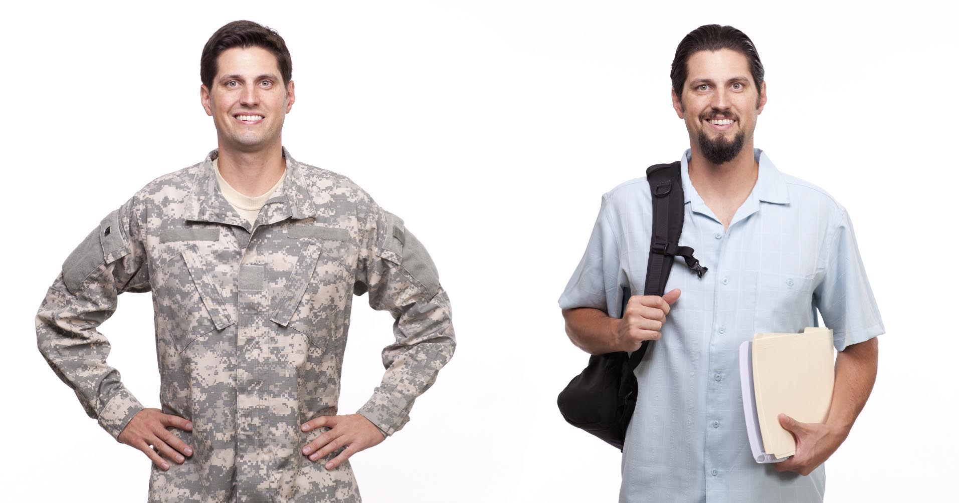 Man in military uniform, man dressed as student